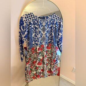 Blue and Red Floral Women's Kurta